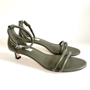 Elizabeth Damrich Antonio Melani Mama Ankle Strap Leather Green Kitten Heels 7.5